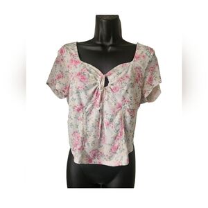 Just Polly New York - Women's  XL Pink Flutter Sleeve Crop Blouse with Tie Front